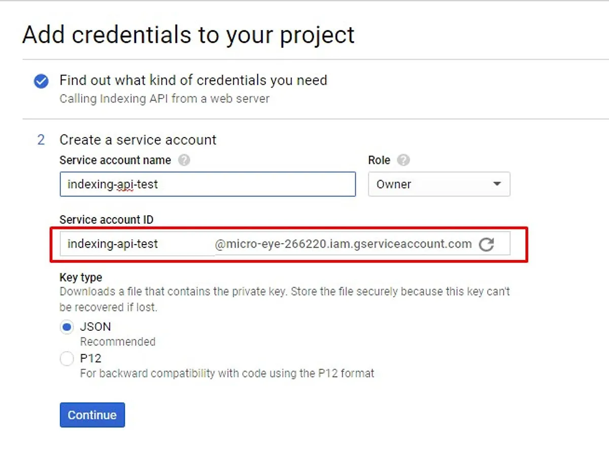 העתיקו את ה Service Account ID