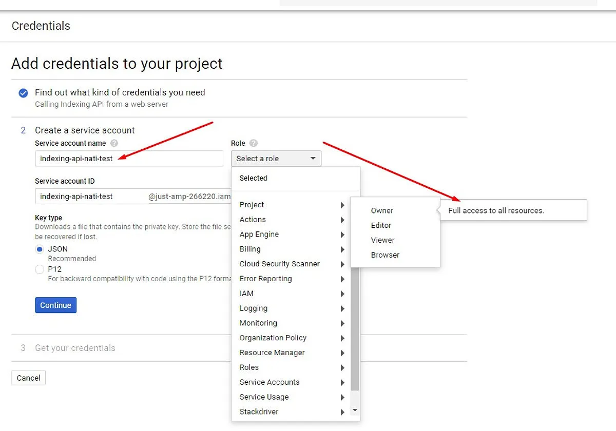 פתיחת חשבון שירות ב Google APIs