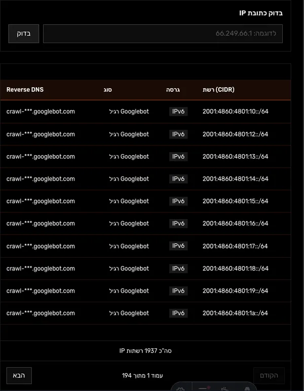 כתובות ה-IP של Googlebot: רשימה מלאה (מתעדכנת מדי יום מה-API הרשמי)